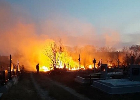 На Черкащині загорілося кладовище (ВІДЕО)